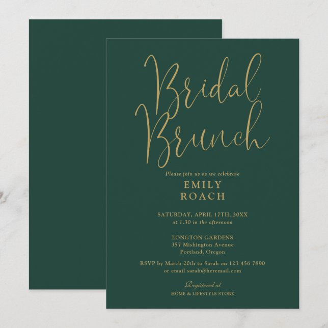 Chic Emerald Green Gold Script Bridal Bunch Dusche Einladung (Vorne/Hinten)