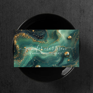 Chic Emerald Green Malachite Gold Glitzer Juwelen Visitenkarte