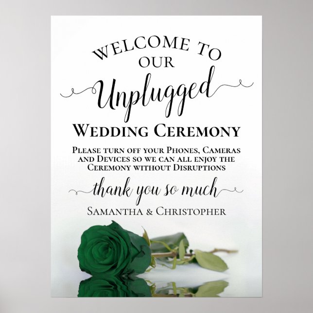 Chic Emerald Green Rose Unplugged Wedding Zeremoni Poster (Vorne)