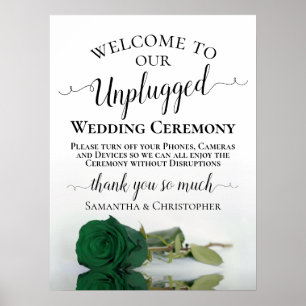 Chic Emerald Green Rose Unplugged Wedding Zeremoni Poster