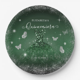 Chic Emerald Green Silver Glitzer Gown Quinceañera Pappteller