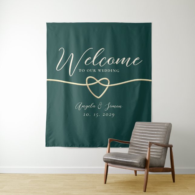Chic Emerald Green Wedding Willkommen Hintergrund Wandteppich (Beispiel)