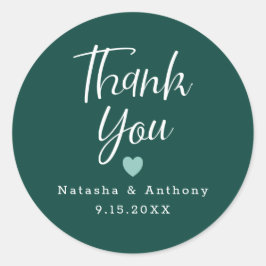 Chic Emerald Green White Heart Vielen Dank für Ihr Runder Aufkleber