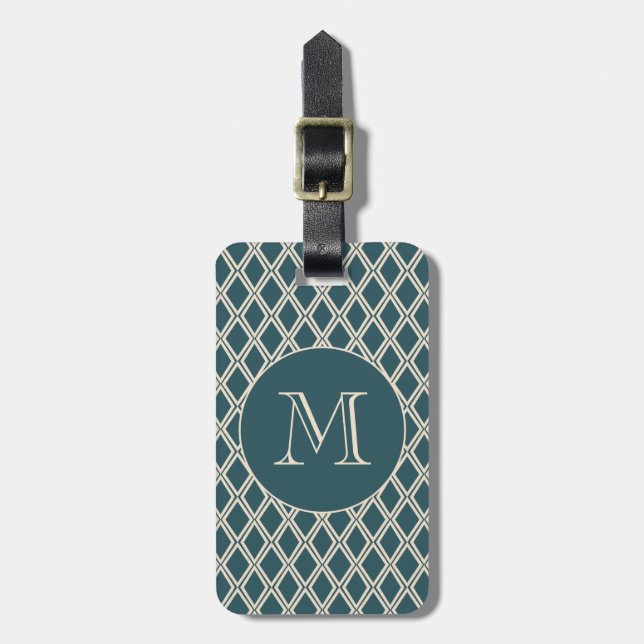 Chic Emerald Ivory Diamond Muster Custom Monogram Gepäckanhänger (Vorderseite vertikal)