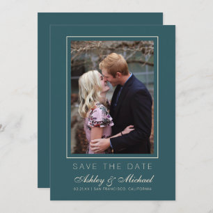 Chic Emerald Ivory Foto Wedding Save the Date Einladung