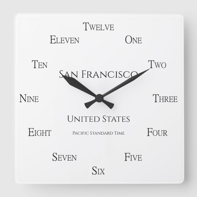 Chic English number Your favorite City Time Zone Quadratische Wanduhr (Vorderseite)