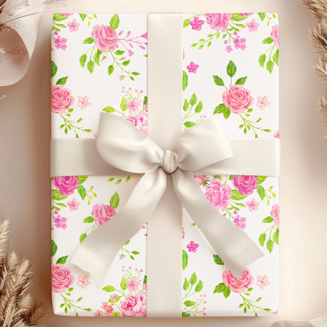 Chic English Rose Watercolor Floral Geschenkpapier (Von Creator hochgeladen)