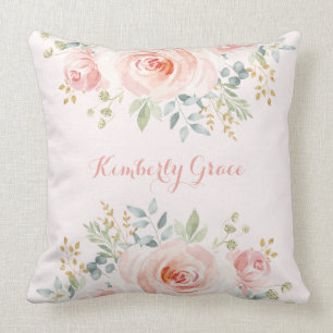 Chic erröten Watercolor-Rose Boho Kissen