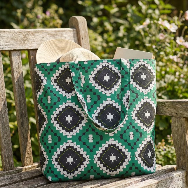 Chic Ethnic Green Black & White Geometric Muster Stoff (Von Creator hochgeladen)