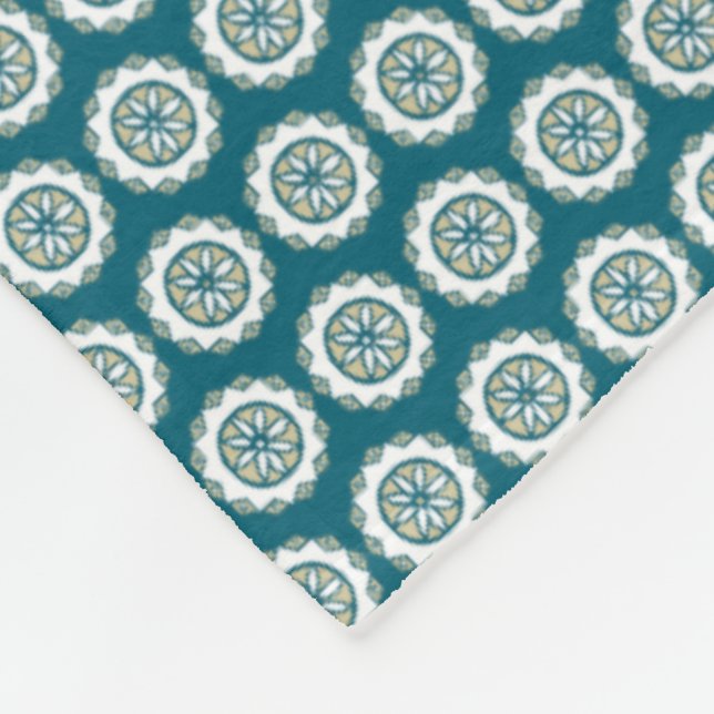 Chic Ethnic Imitats Patchwork Pattern, Aquamarin u Fleecedecke (Ecke)
