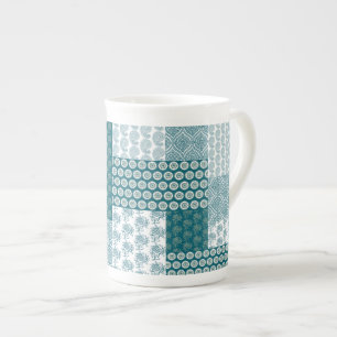 Chic Ethnic Imitats Patchwork Pattern, Aquamarin u Prozellantasse