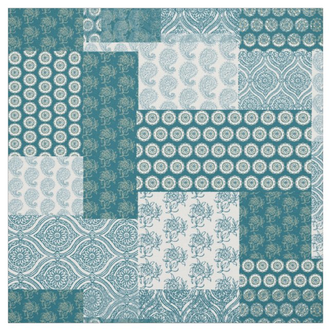Chic Ethnic Imitats Patchwork Pattern, Aquamarin u Stoff (Muster)
