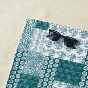 Chic Ethnic Imitats Patchwork Pattern, Aquamarin u Strandtuch