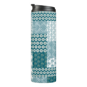 Chic Ethnic Imitats Patchwork Pattern, Aquamarin u Thermosbecher
