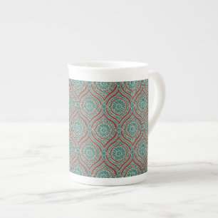 Chic Ethnic Ogee Muster in Maroon, Aquamarin und B Prozellantasse