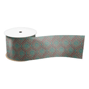 Chic Ethnic Ogee Muster in Maroon, Aquamarin und B Satinband