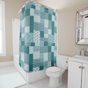 Chic-ethnisches Imitat-Patchwork-Muster, aquamarin Duschvorhang