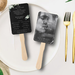 Chic Eucalyptus B&W Foto Wedding Zeremony Program Fächer