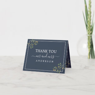 Chic Eucalyptus Foliage Navy Blue Wedding Foto Dankeskarte