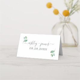 Chic Eucalyptus Foliage White Custom Wedding Platzkarte