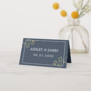 Chic Eucalyptus Green Navy Blue Botanical Wedding Platzkarte