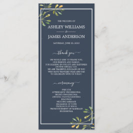 Chic Eucalyptus Green Navy Blue Botanical Wedding Programm