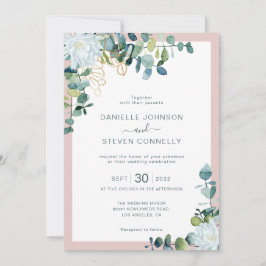 Chic eucalyptus greenery white flowers wedding einladung