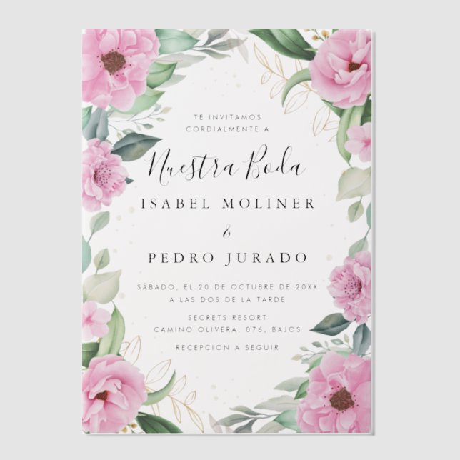 Chic Eucalyptus Pink Roses Nuestra Boda Wedding (Vorderseite)
