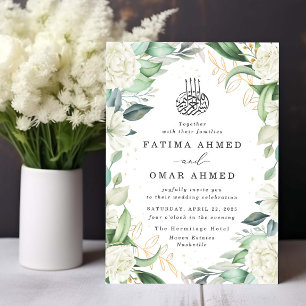 Chic Eucalyptus White Roses Islamische Hochzeit Einladung
