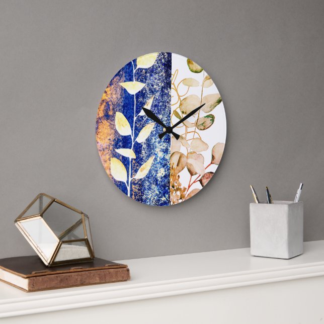 Chic Eukalyptus Abstrakte Malerei Große Wanduhr (Büro)