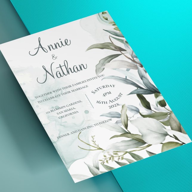 Chic Eukalyptus Green Verlasst Niedliche Hochzeit  Einladung (Chic Eucalyptus Green Leaves Cute Greenery Wedding Invitation)