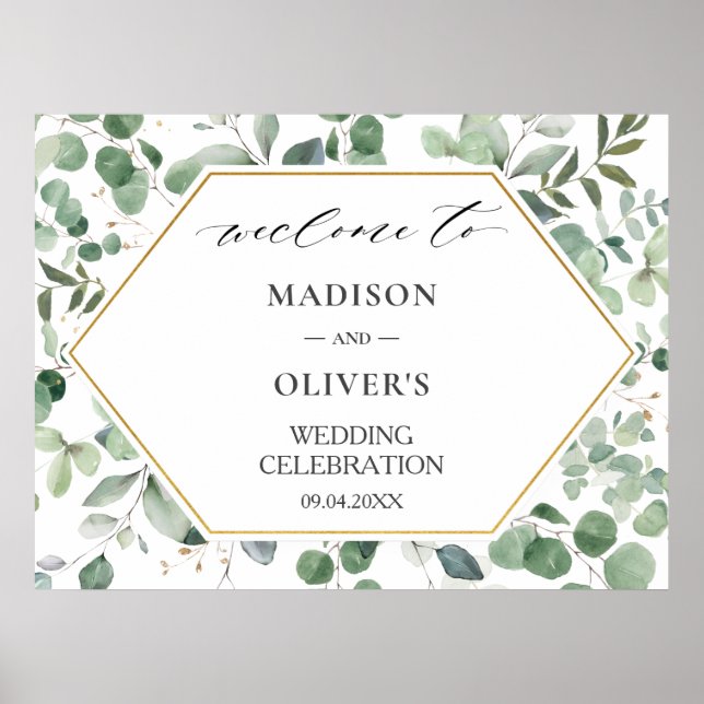 Chic Eukalyptus Greenerenerity Wedding Willkommens Poster