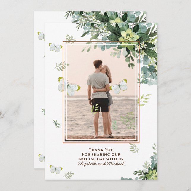 Chic Eukalyptus Greenerity Blätter Emerald Wedding Save The Date (Vorne/Hinten)