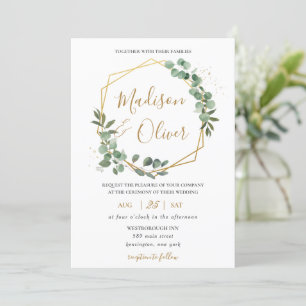 Chic Eukalyptus Greenery Gold Geometric Wedding Einladung