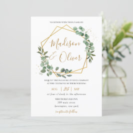 Chic Eukalyptus Greenery Gold Geometric Wedding Einladung