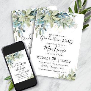 Chic Eukalyptus Greenery Graduation Party Einladung