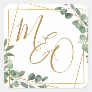Chic Eukalyptus Greenery Wedding Geometric Gevor Quadratischer Aufkleber