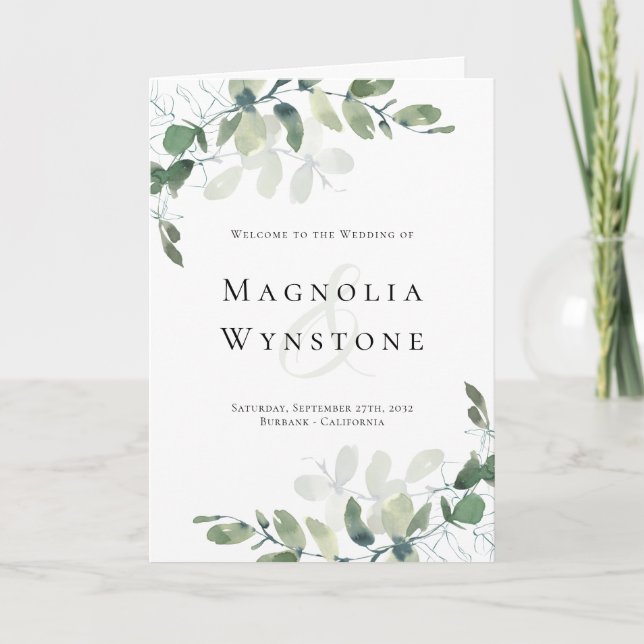 Chic Eukalyptus Orden der Zeremonie Hochzeit Programm (Vorderseite)