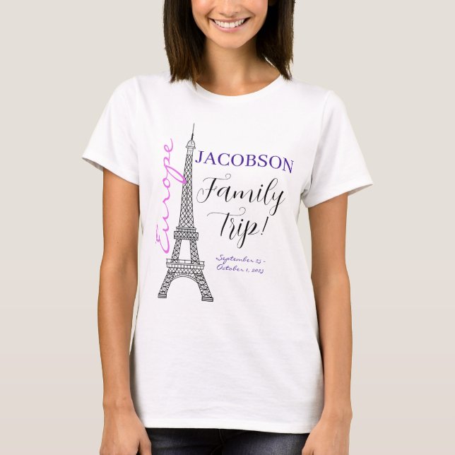 Chic Europe Paris Eiffel Tower Familienausflug T-Shirt (Vorderseite)