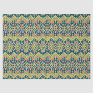 Chic Exotic Ethnic Ikat-Muster auf blau Seidenpapier