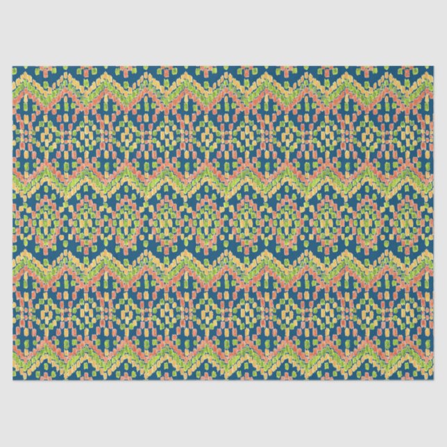 Chic Exotic Ethnic Ikat-Muster auf blau Seidenpapier (Vorderseite)