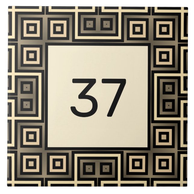 Chic Extravagant Deko Ivory & Gray House Number Pl Fliese (Vorderseite)