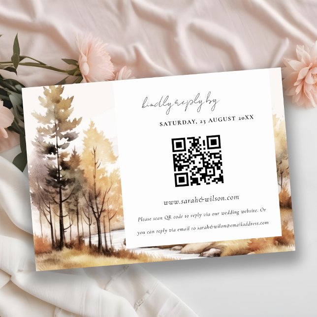 Chic Fall Autumn Landscape Wedding QR Code RSVP Begleitkarte (Von Creator hochgeladen)