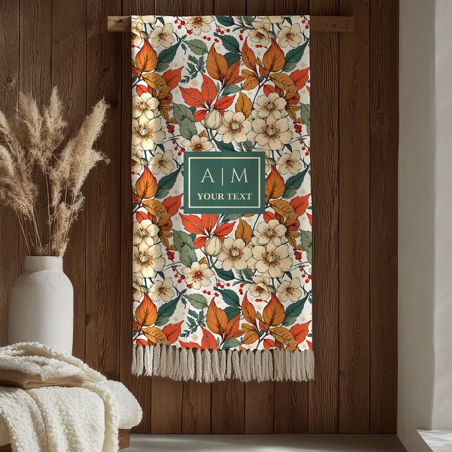 Chic Fall Floral Sage Olive Rusty Terracotta Cozy  Fleecedecke (Chic Fall Floral Sage Olive Rusty Terracotta Cozy Blanket)