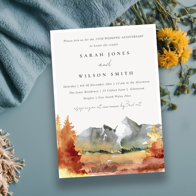 Chic Fall Rust Mountain Trees Any Year Anniversary Einladung (Von Creator hochgeladen)