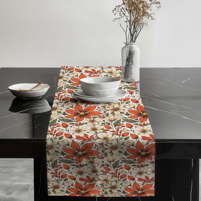 Chic Fall Table Runner mit botanischen Blüten Großer Tischläufer (Chic Fall Table Runner with Botanical Blooms)