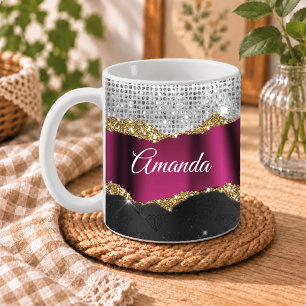 Chic falsches Silber Glitter Fuchsia schwarzes Mon Kaffeetasse