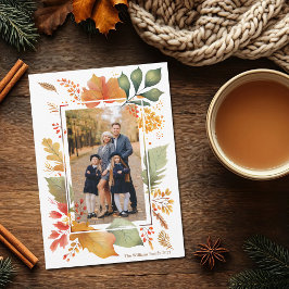 Chic Family Erntedank Foto Fall Leaf Border Feiertagskarte