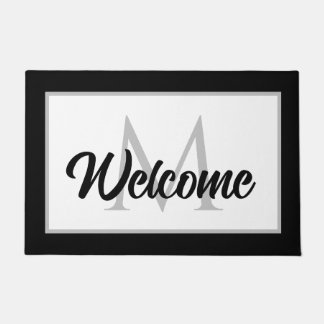 Chic Family Monogram Welcome Mat Schwarz-weiß Grau Fußmatte