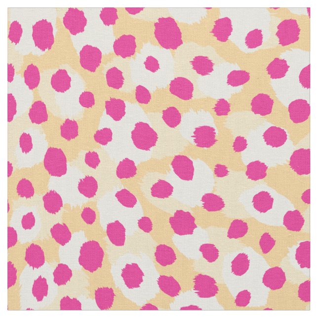 Chic farbenfroh gelb-rosa Geparden Print Polka Pun Stoff (Nahaufnahme)